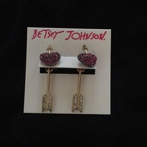 Betsey Johnson Heart & Arrow Post/Drop Earrings.